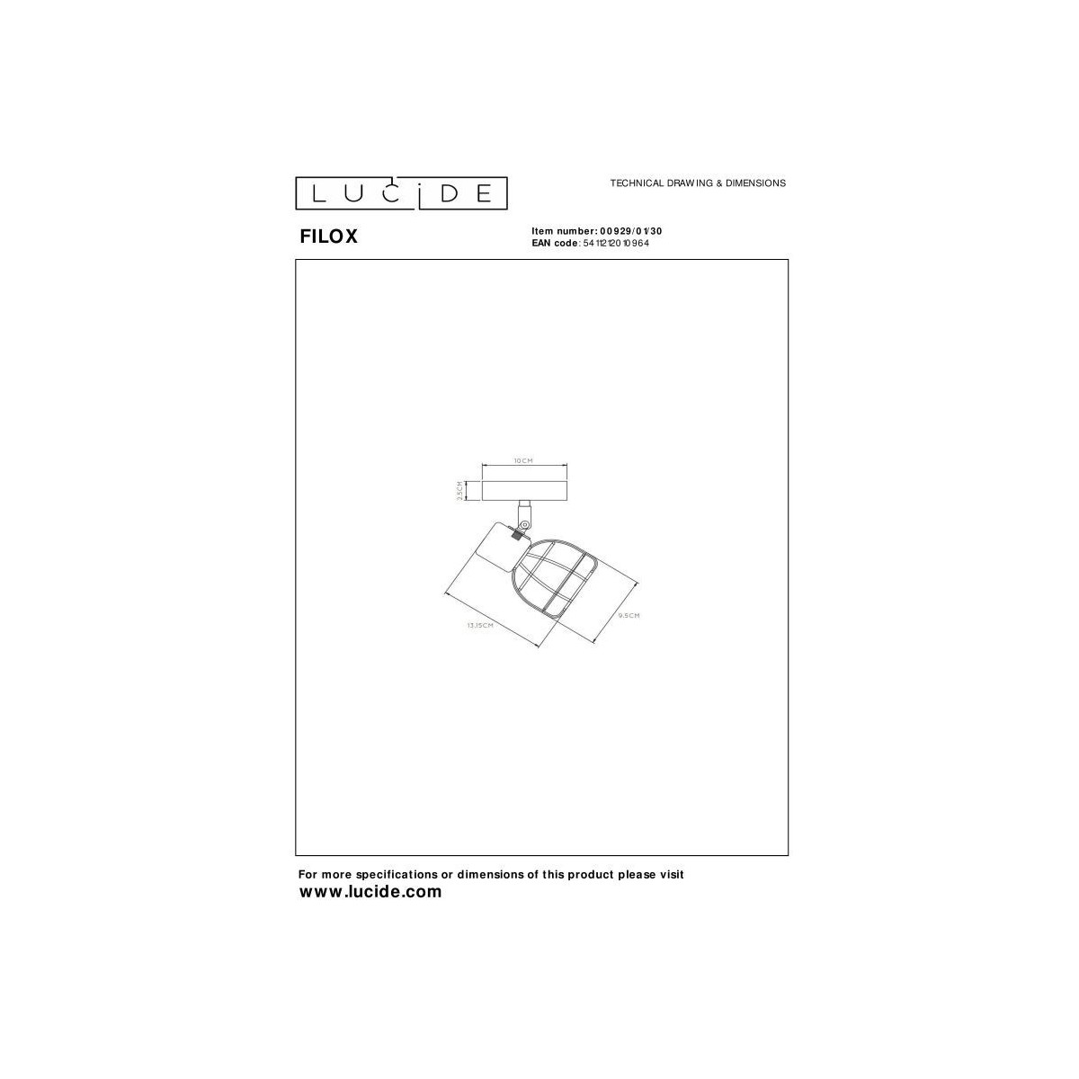 Lucide 00929/01/30 FILOX - Reflektor sufitowy - 10 cm - 1xE14 - Czarny