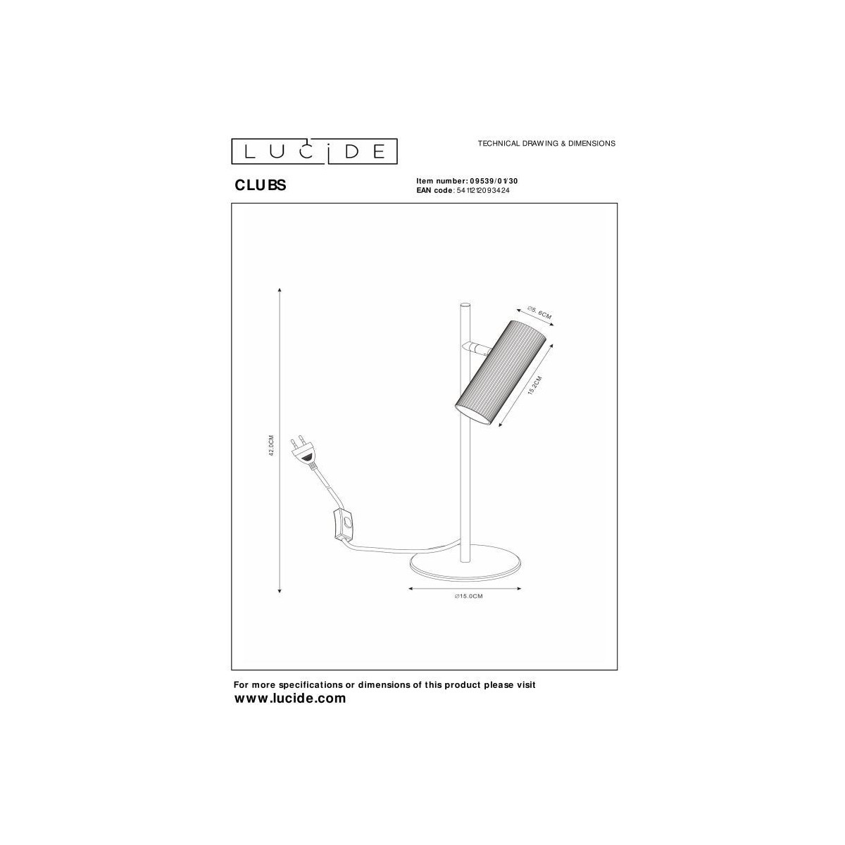Lucide 09539/01/30 CLUBS - Lampa biurkowa - 1xGU10 - Czarna