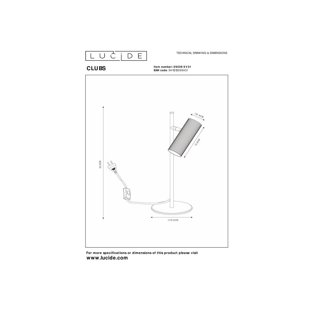 Lucide 09539/01/31 CLUBS - Lampa biurkowa - 1xGU10 - Biała