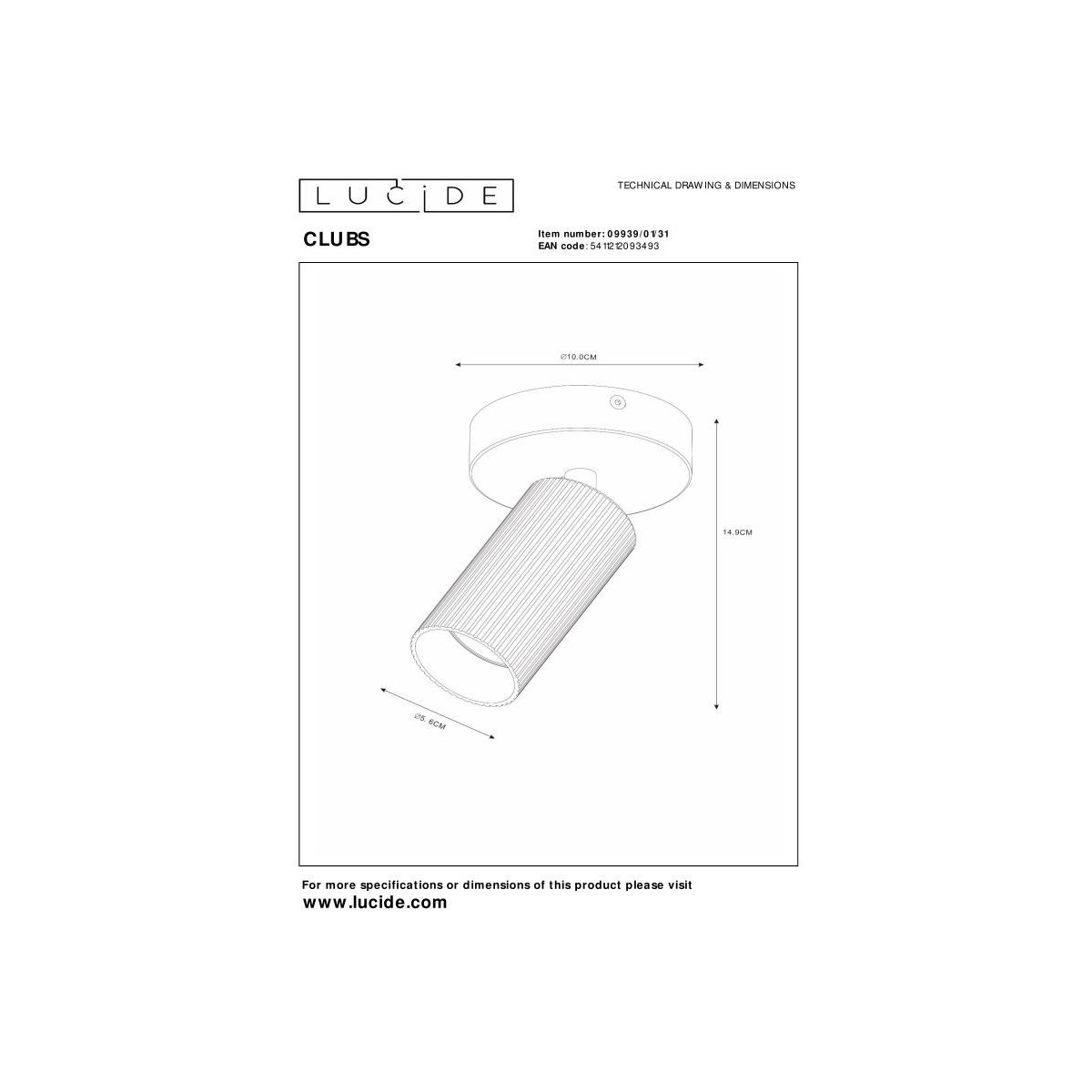 Lucide 09939/01/31 CLUBS - Reflektor sufitowy - 1xGU10 - Biały
