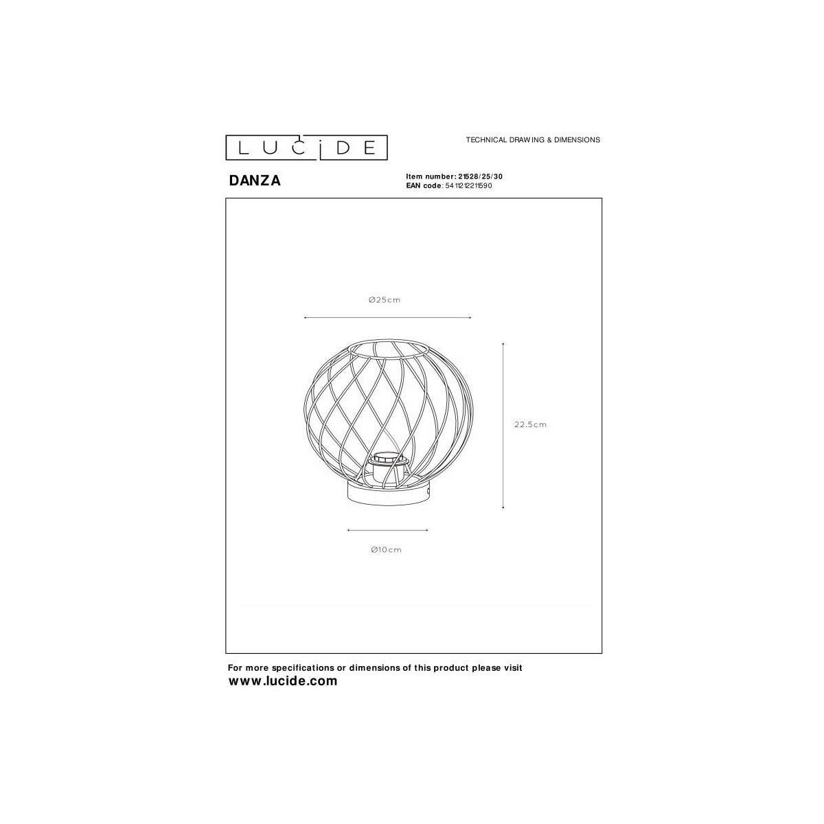 Lucide 21528/25/30 DANZA - Lampa stołowa - 25 cm - 1xE27 - Czarna
