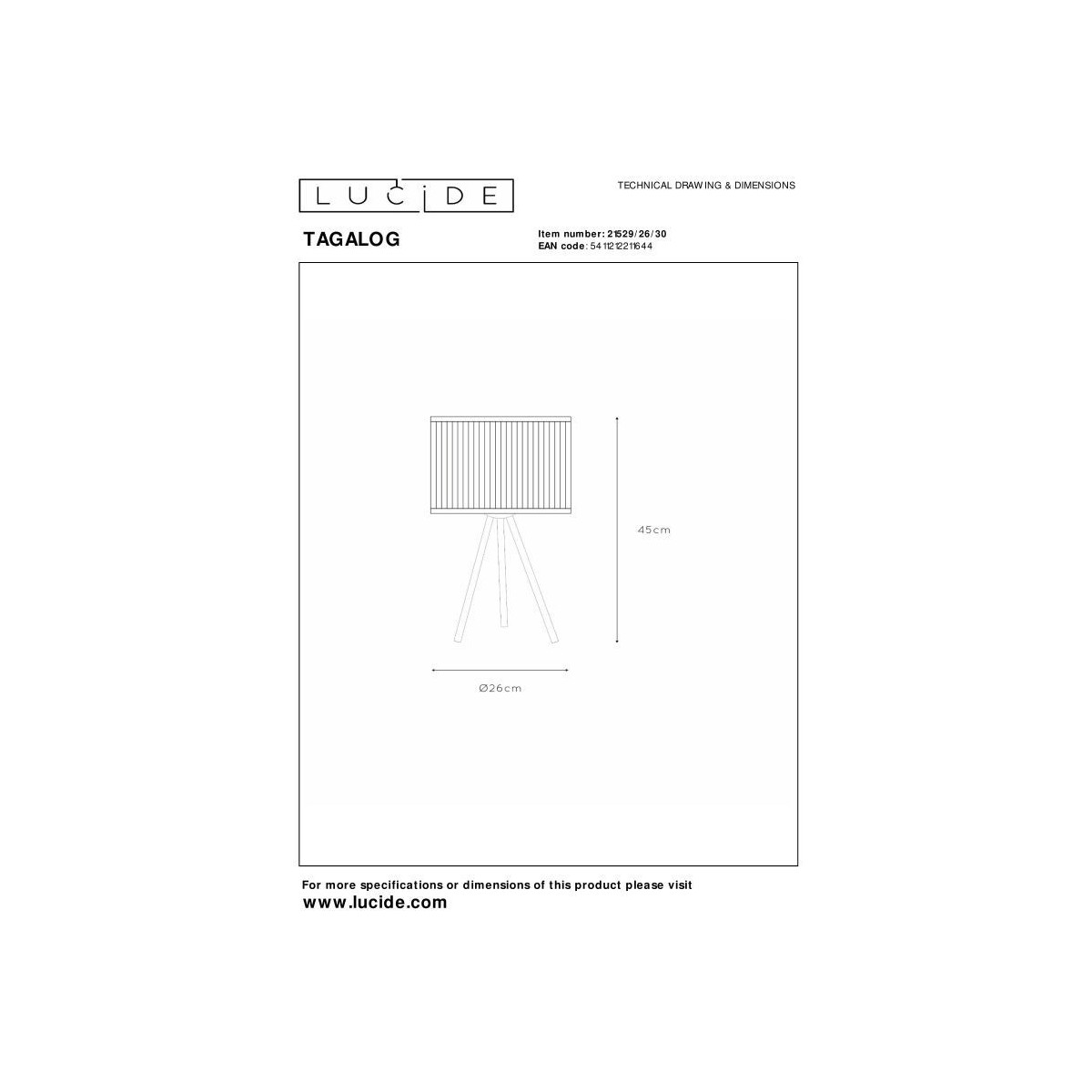 Lucide 21529/26/30 TAGALOG - Lampa stołowa - 26 cm - 1xE27 - Czarna
