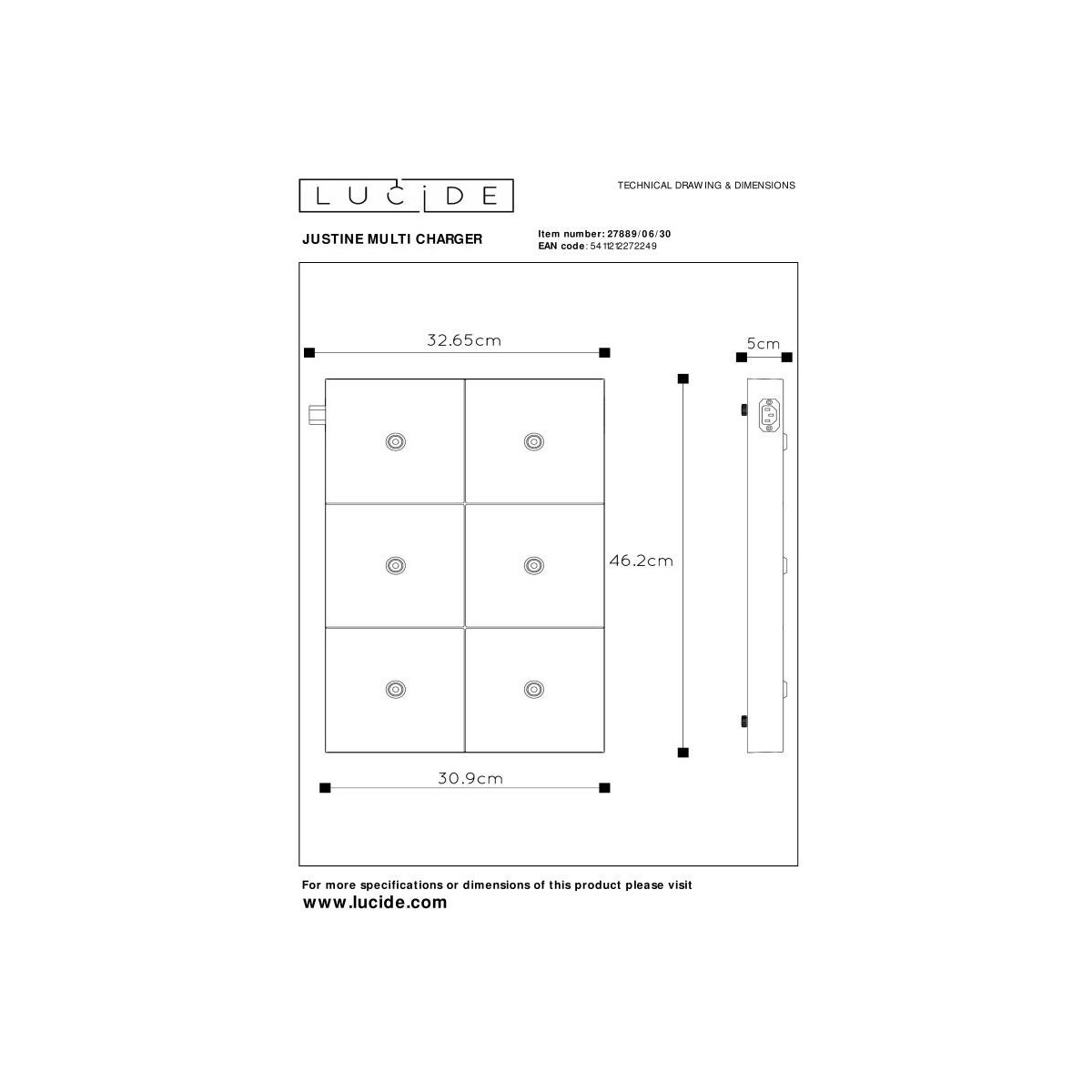 Lucide 27889/06/30 THE DOCK - Ładowarka bezprzewodowa - Stacja ładowania - Bezprzewodowa podkładka ładująca - Maks. 6 lamp -…
