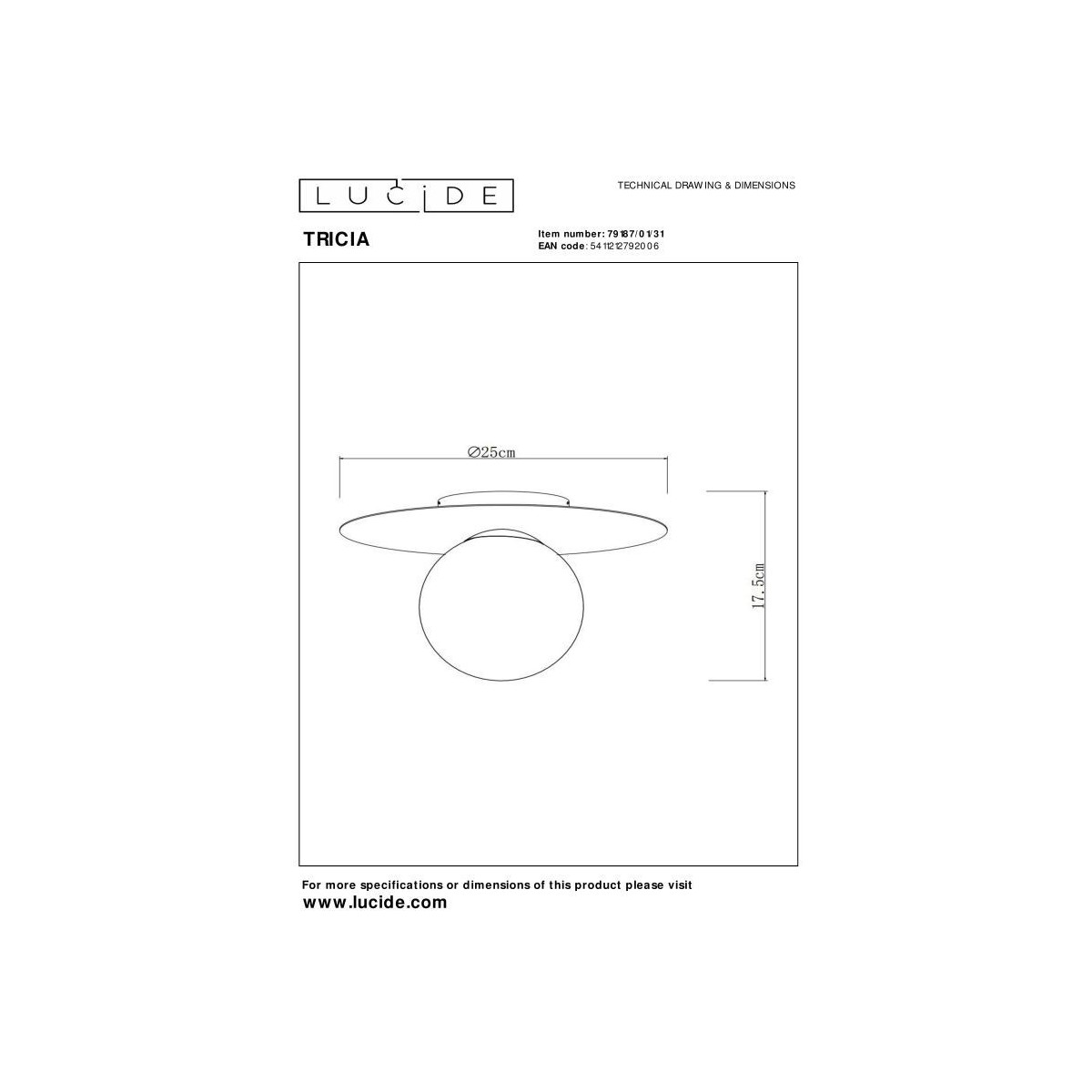 Lucide 79187/01/31 TRICIA - Lampa sufitowa wpuszczana - 25 cm - 1xE27 - Biała