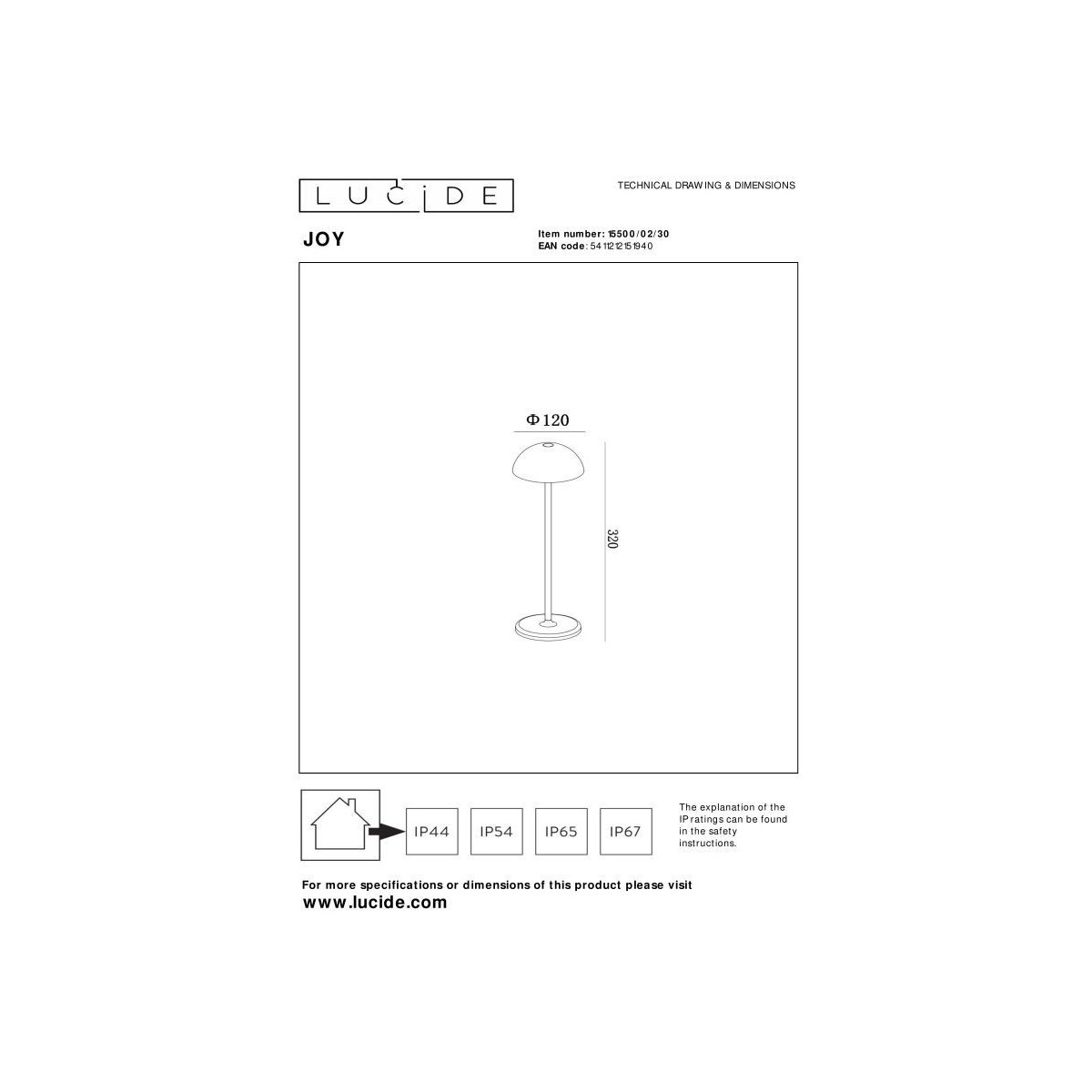 Lucide 15500/02/30 JOY - Lampa stołowa akumulatorowa do wewnątrz i na zewnątrz - Akumulator - 12 cm - Ściemniacz LED - 1x1.5…