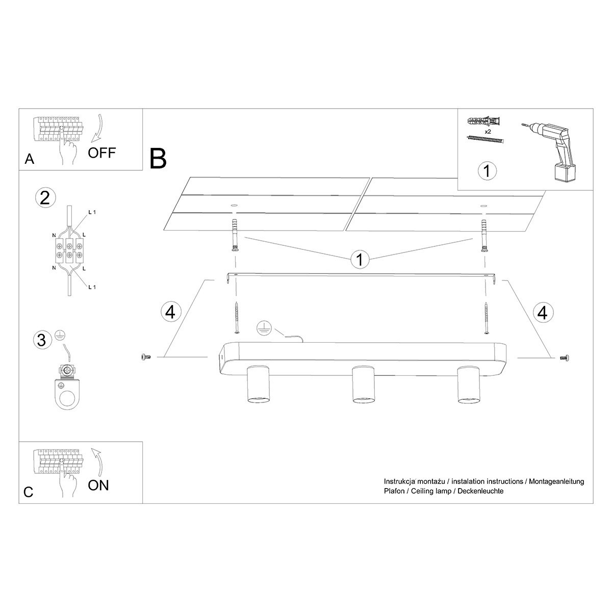 Plafon TAVO kolor szary SOLLUX LIGHTING polska produkcja