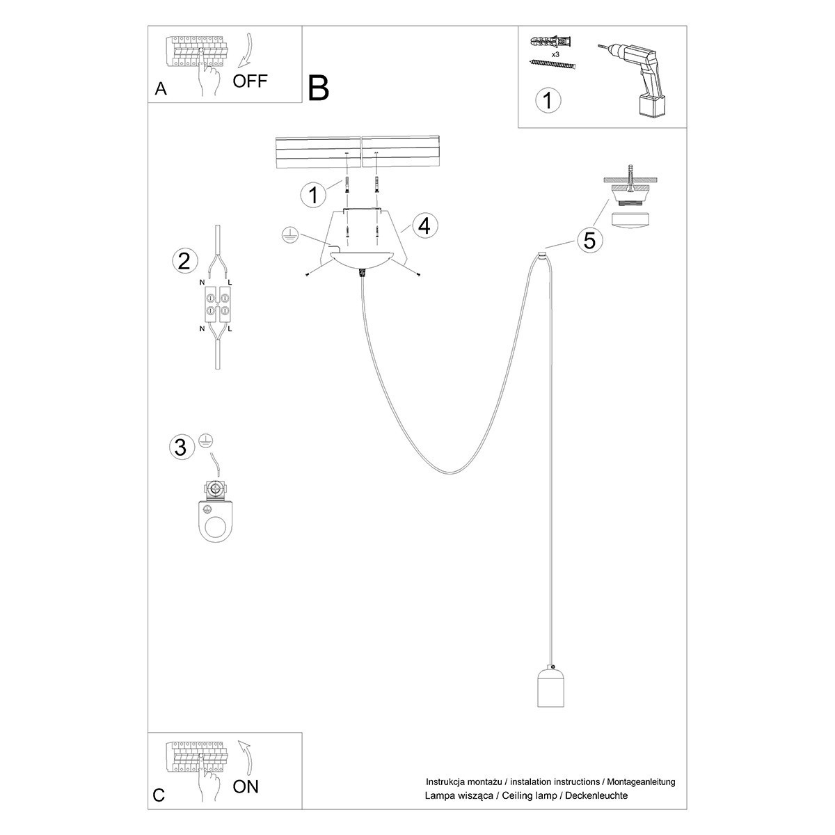 Lampa wisząca NESO kolor czarny / szary SOLLUX LIGHTING polska produkcja