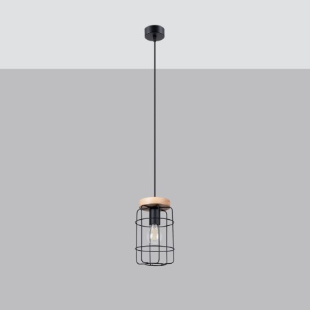 Lampa wisząca GOTTO kolor czarny / drewno SOLLUX LIGHTING polska produkcja