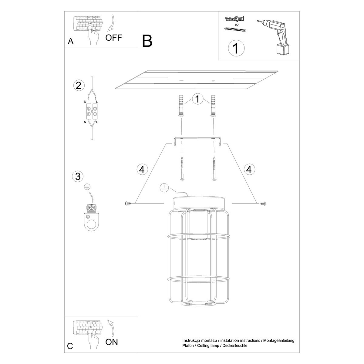 Plafon GOTTO kolor czarny / drewno SOLLUX LIGHTING polska produkcja