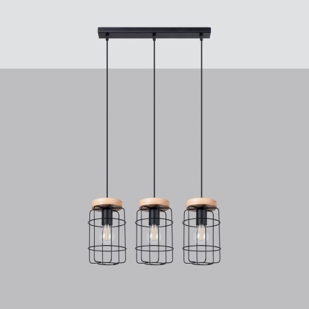 Lampa wisząca GOTTO kolor czarny / drewno SOLLUX LIGHTING polska produkcja