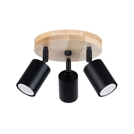 Plafon VERDO kolor czarny / drewno SOLLUX LIGHTING polska produkcja