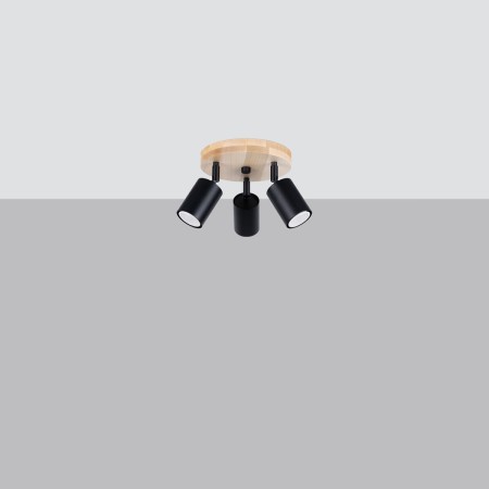 Plafon VERDO kolor czarny / drewno SOLLUX LIGHTING polska produkcja