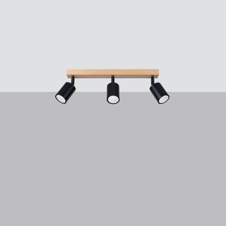 Plafon VERDO kolor czarny / drewno SOLLUX LIGHTING polska produkcja