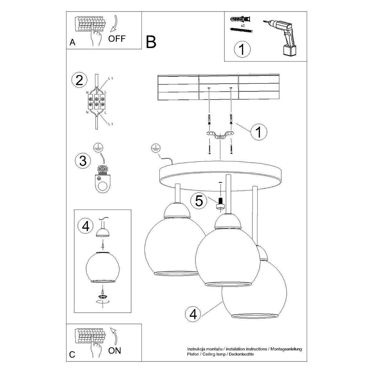 Żyrandol ALINO kolor czarny SOLLUX LIGHTING polska produkcja