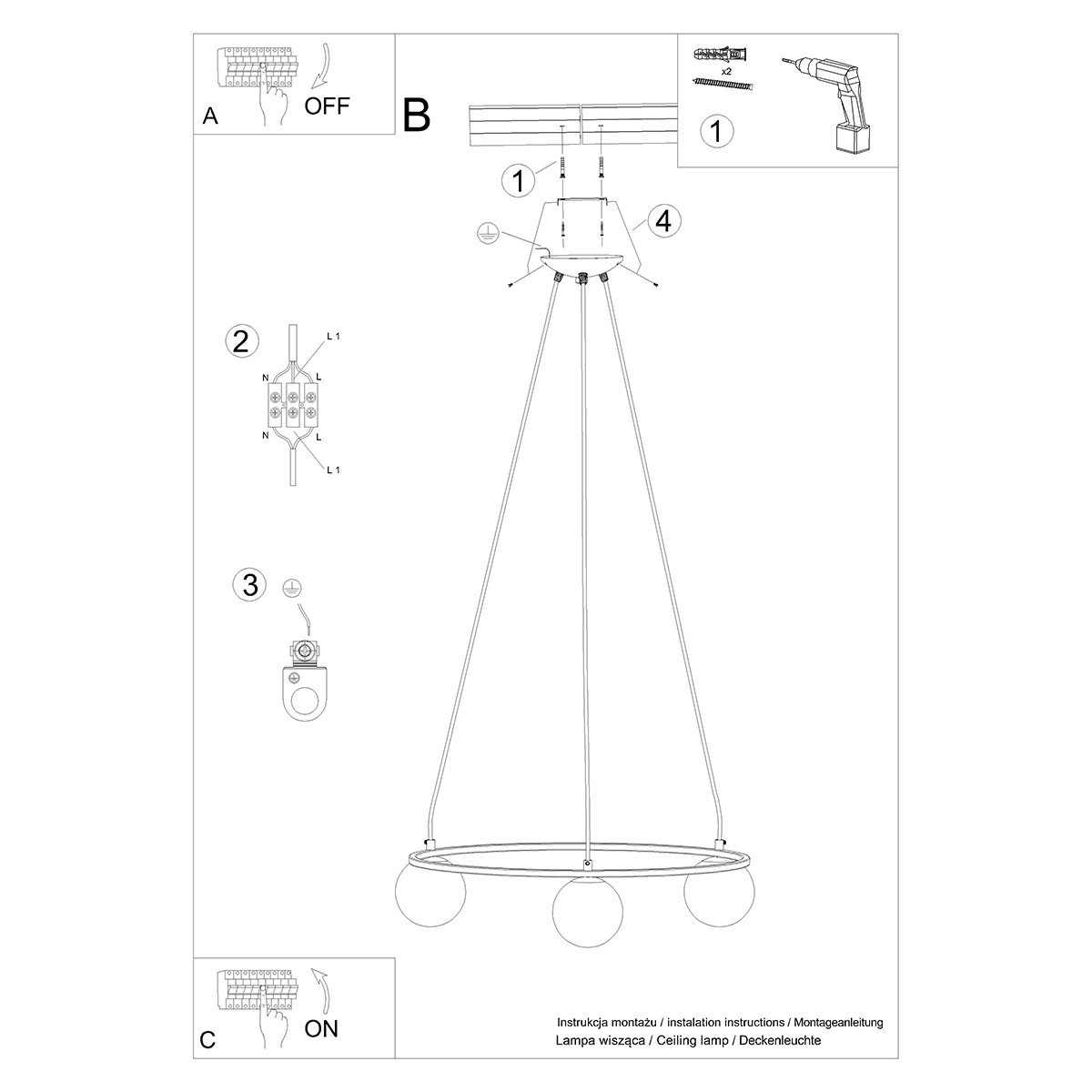 Żyrandol YOLI kolor czarny SOLLUX LIGHTING polska produkcja