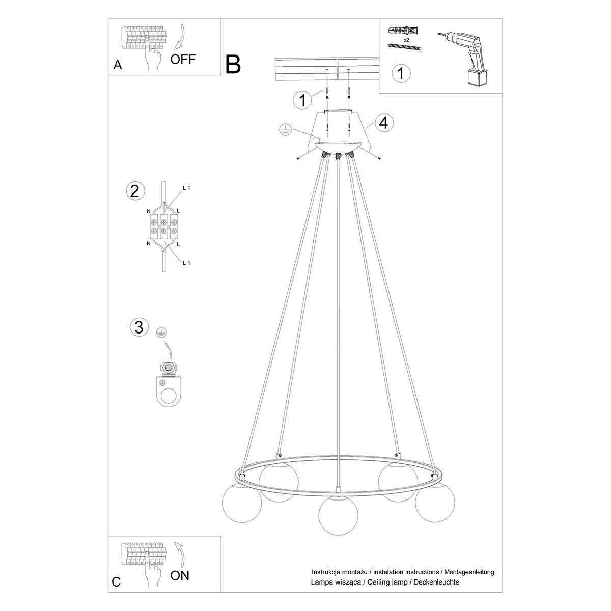 Żyrandol YOLI kolor czarny SOLLUX LIGHTING polska produkcja