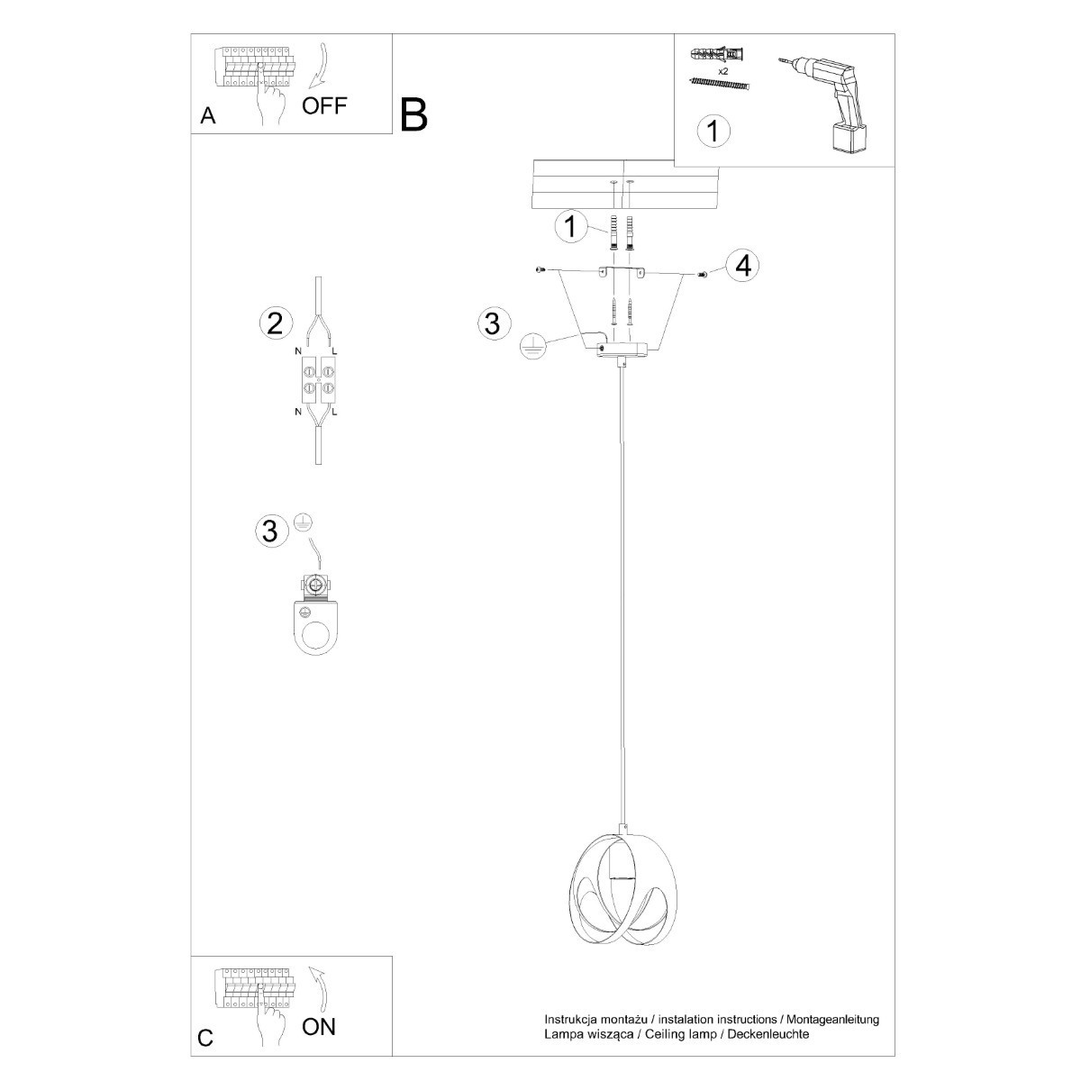 Lampa wisząca TULOS kolor czarny SOLLUX LIGHTING polska produkcja