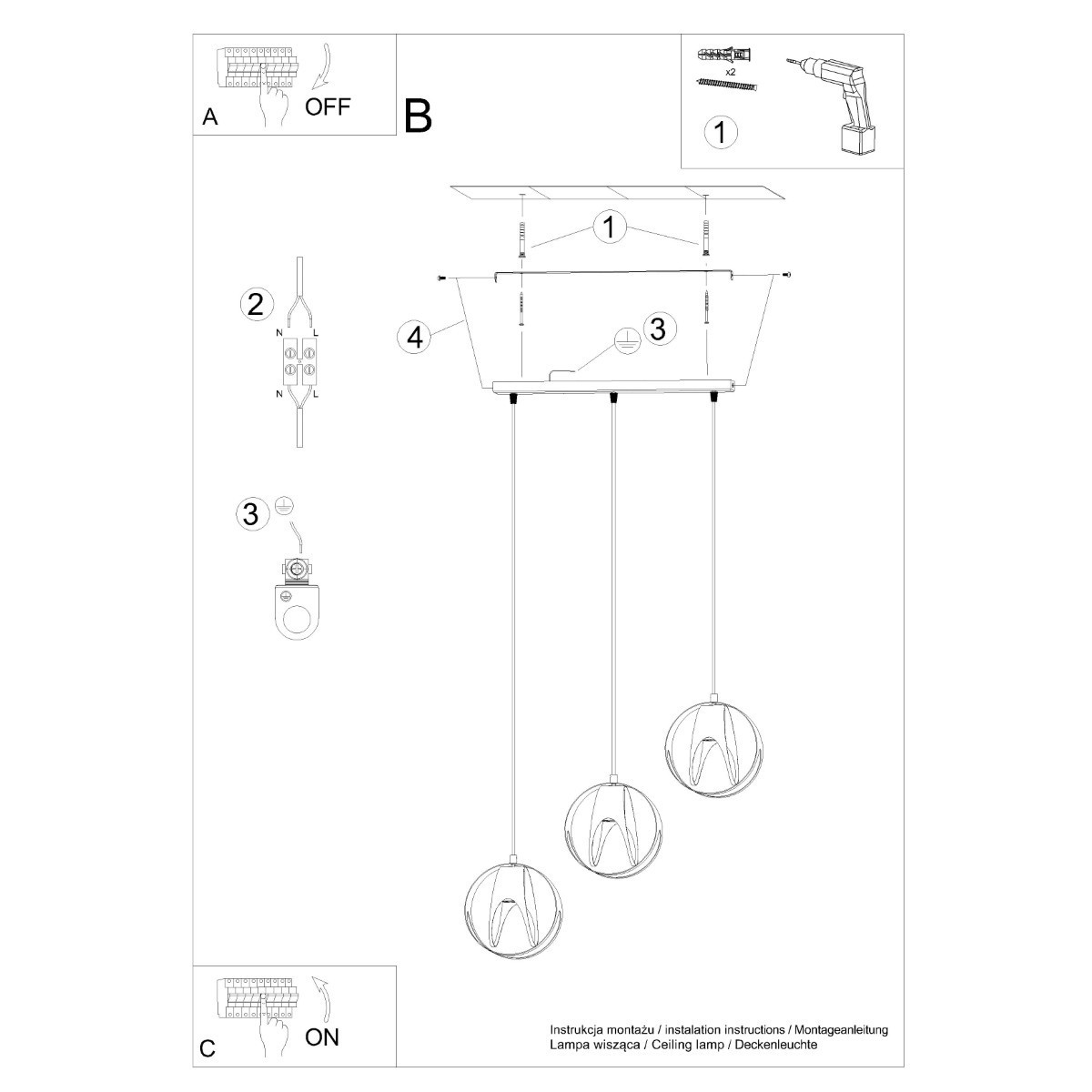 Lampa wisząca TULOS kolor czarny SOLLUX LIGHTING polska produkcja