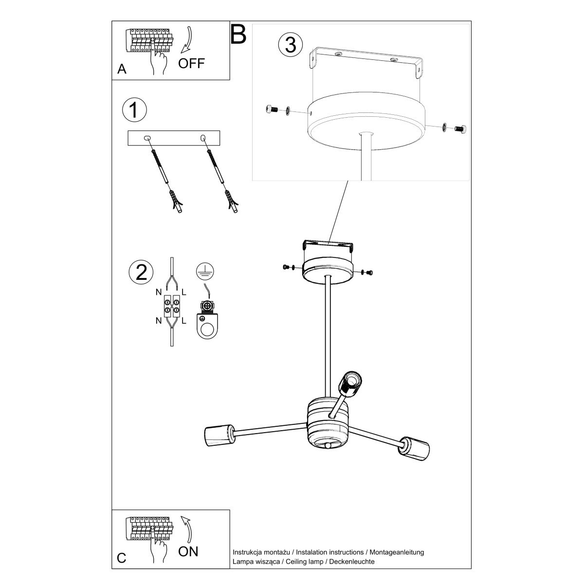 Żyrandol LANGO kolor czarny SOLLUX LIGHTING polska produkcja