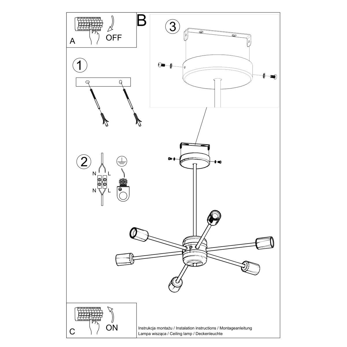Żyrandol LANGO kolor czarny SOLLUX LIGHTING polska produkcja