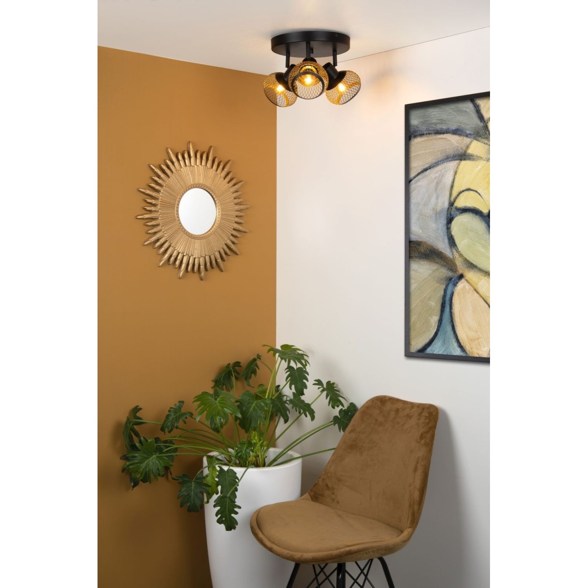 Lucide 45900/13/02 LUCAS - Reflektor sufitowy - 3xE14 - Matowe złoto - Mosiądz