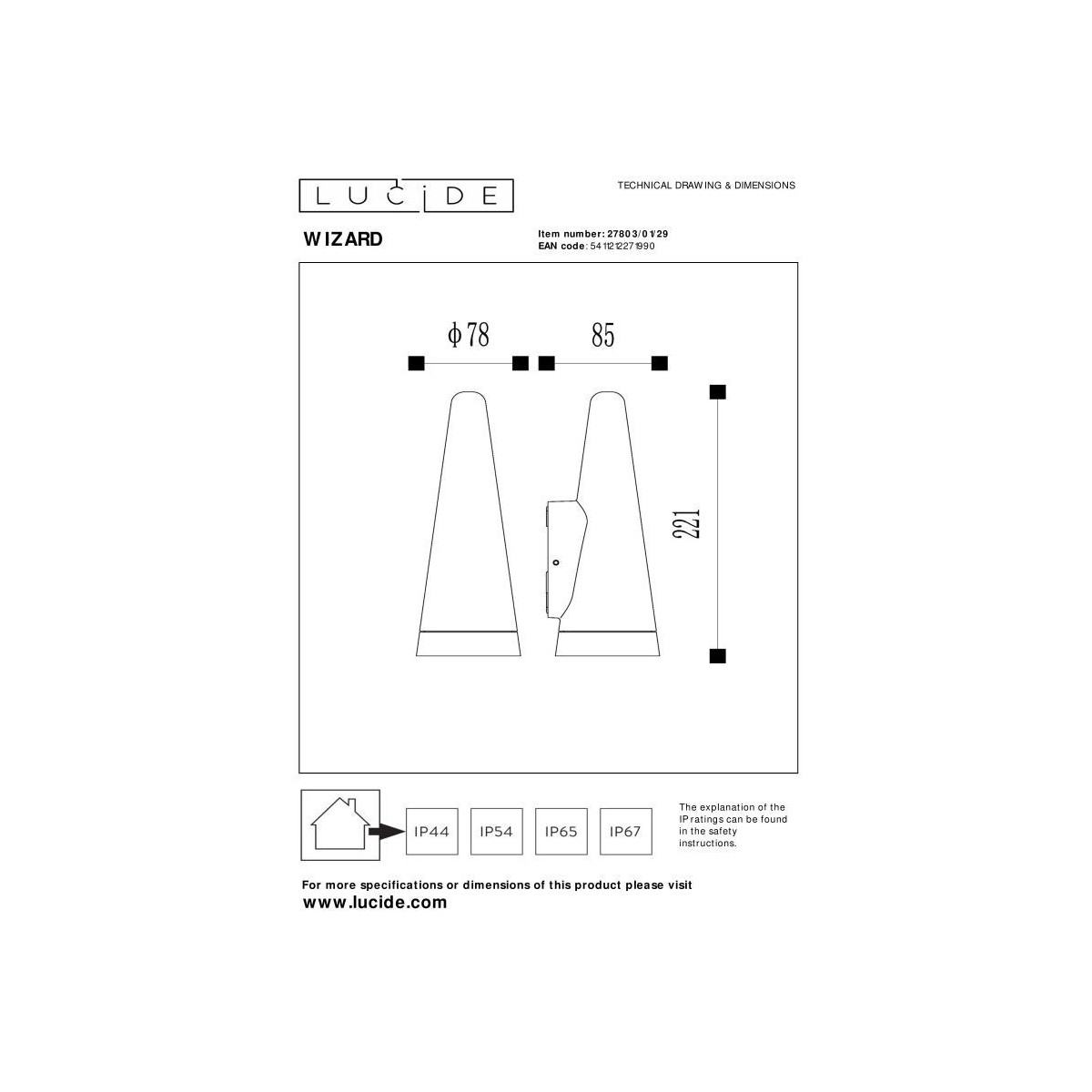 Lucide 27803/01/29 WIZARD - Kinkiet do wewnątrz i na zewnątrz - Ściemniacz LED - 1xGU10 - IP54 - Antracyt
