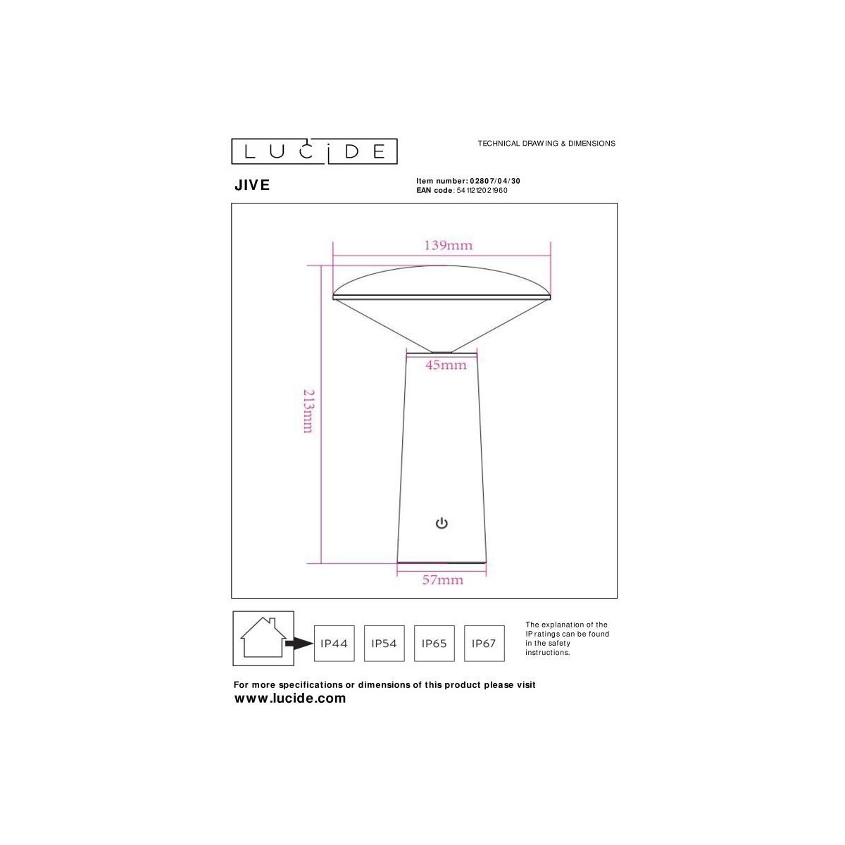 Lucide 02807/04/30 JIVE - Lampa stołowa akumulatorowa do wewnątrz i na zewnątrz - Akumulator - 13.7 cm - Ściemniacz LED - CCT…