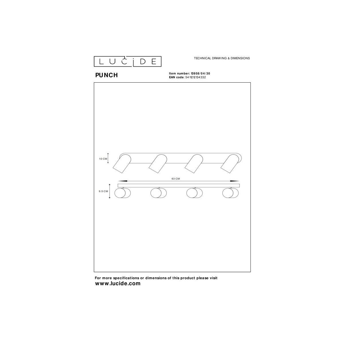 Lucide 13958/04/30 PUNCH - Reflektor sufitowy - 4xGU10 - Czarny