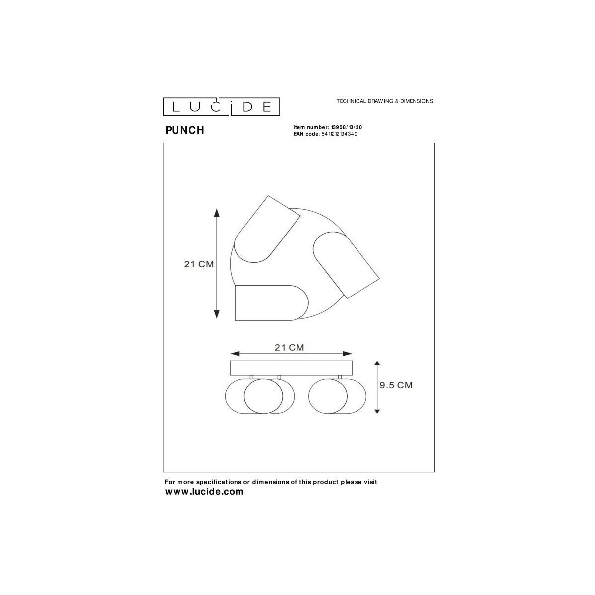 Lucide 13958/13/30 PUNCH - Reflektor sufitowy - 21 cm - 3xGU10 - Czarny