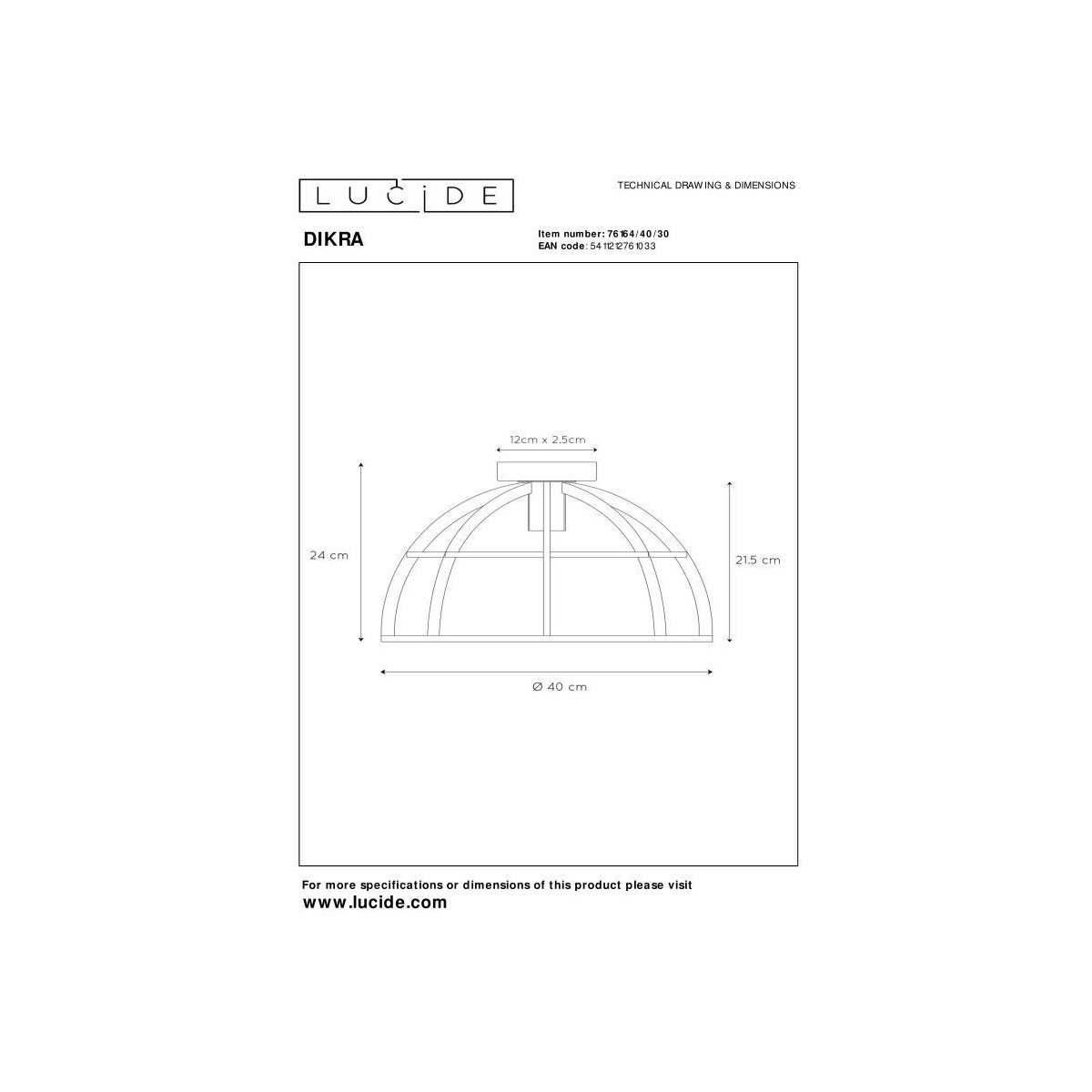 Lucide 76164/40/30 DIKRA - Lampa sufitowa wpuszczana - 1xE27 - Czarna