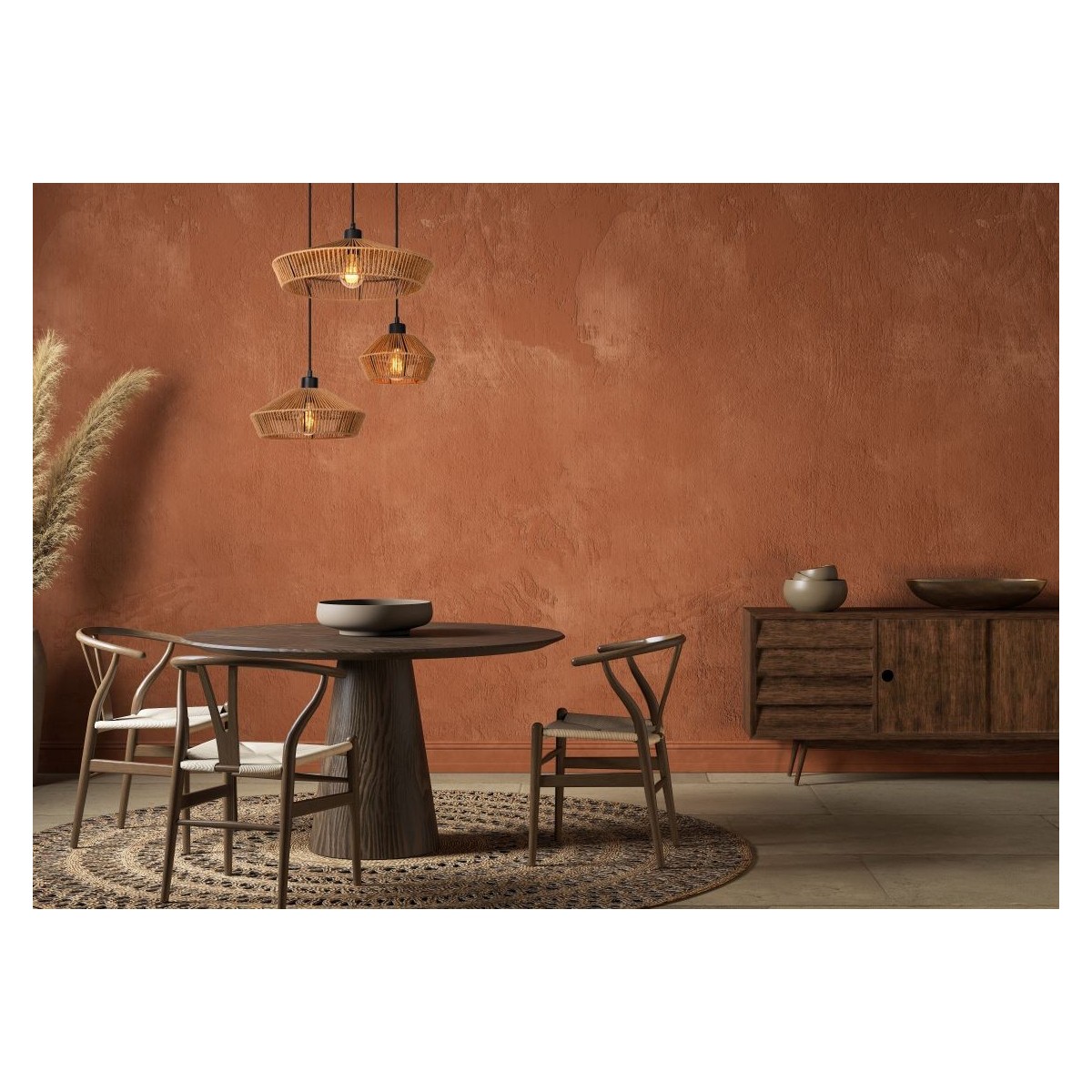 Lucide 10413/03/72 YUNKAI - Lampa wisząca - 60 cm - 3xE27 - Naturalna