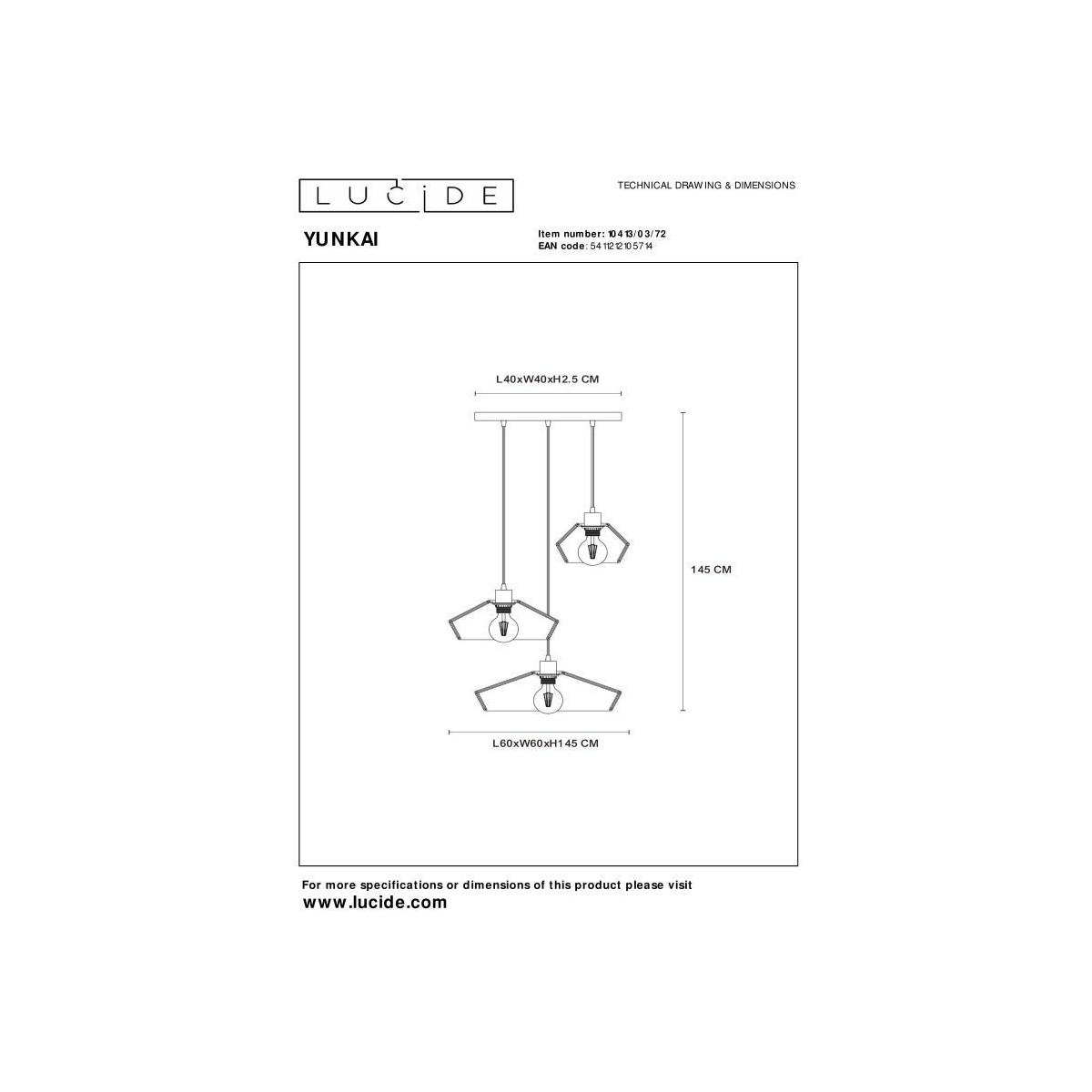Lucide 10413/03/72 YUNKAI - Lampa wisząca - 60 cm - 3xE27 - Naturalna