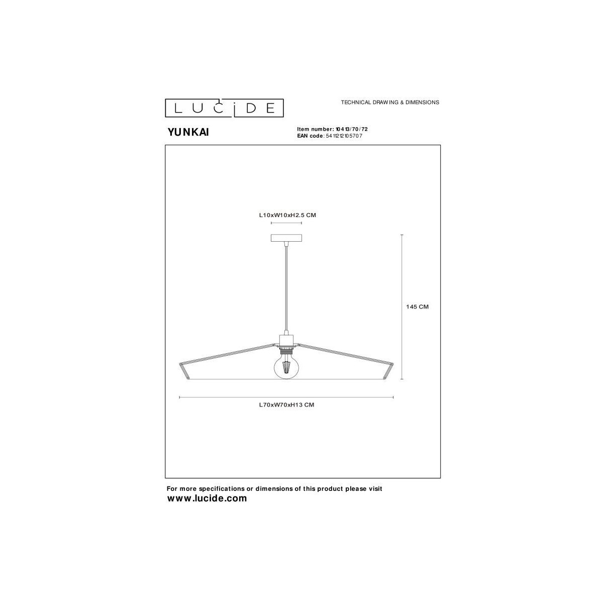 Lucide 10413/70/72 YUNKAI - Lampa wisząca - 70 cm - 1xE27 - Naturalna