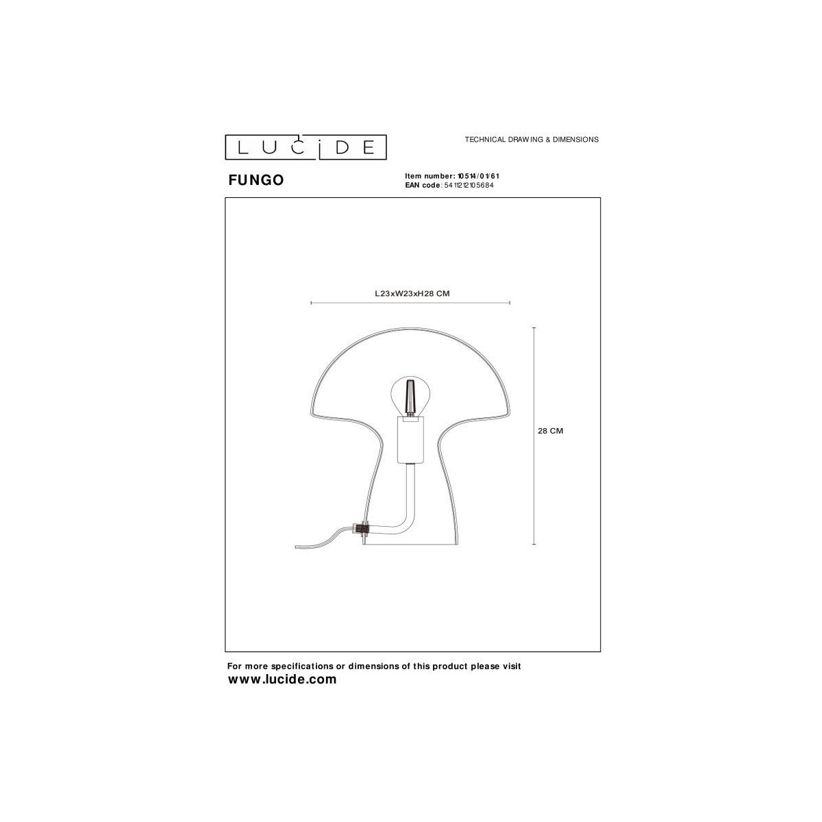 Lucide 10514/01/61 FUNGO - Lampa stołowa - 1xE27 - Opal