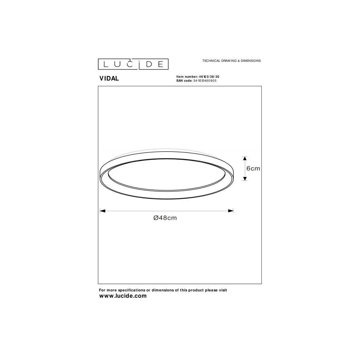 Lucide 46103/38/30 VIDAL - Lampa sufitowa wpuszczana - 48 cm - Ściemniacz LED - 1x38W 2700K - Czarny