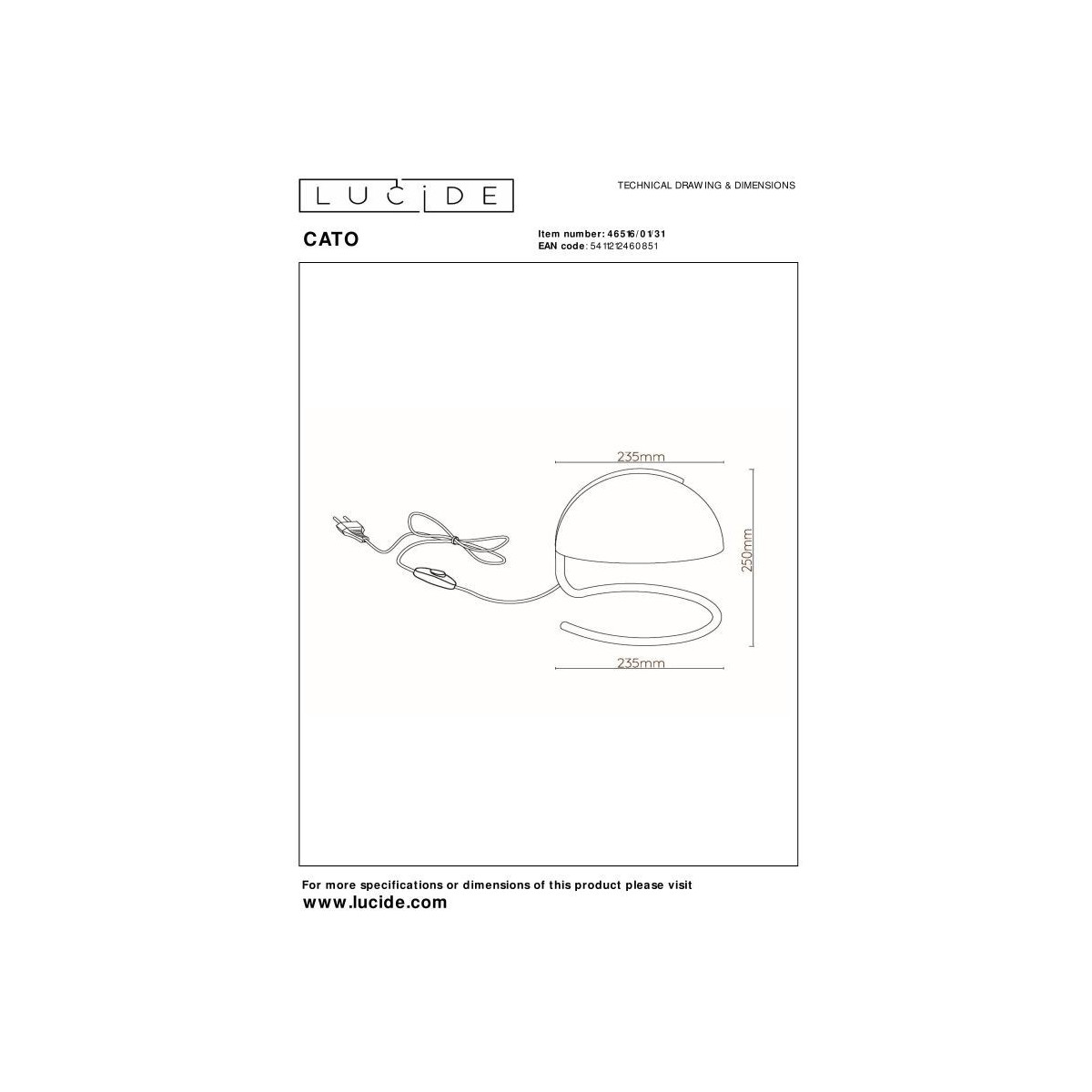 Lucide 46516/01/31 CATO - Lampa stołowa - 23.5 cm - 1xE27 - Biała