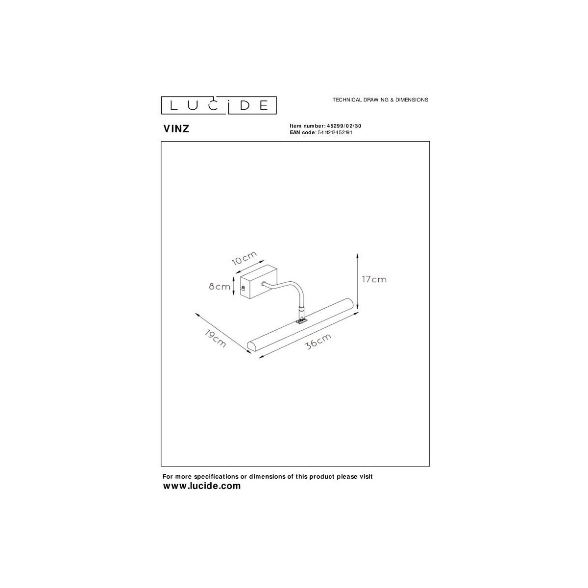 Lucide 45299/02/30 VINZ - Lampa obrazowa - 2xG9 - Czarny