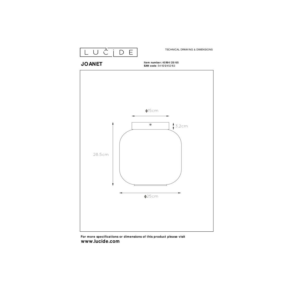 Lucide 45194/25/65 JOANET - Lampa sufitowa wpuszczana - 25 cm - 1xE27 - Szary dymny