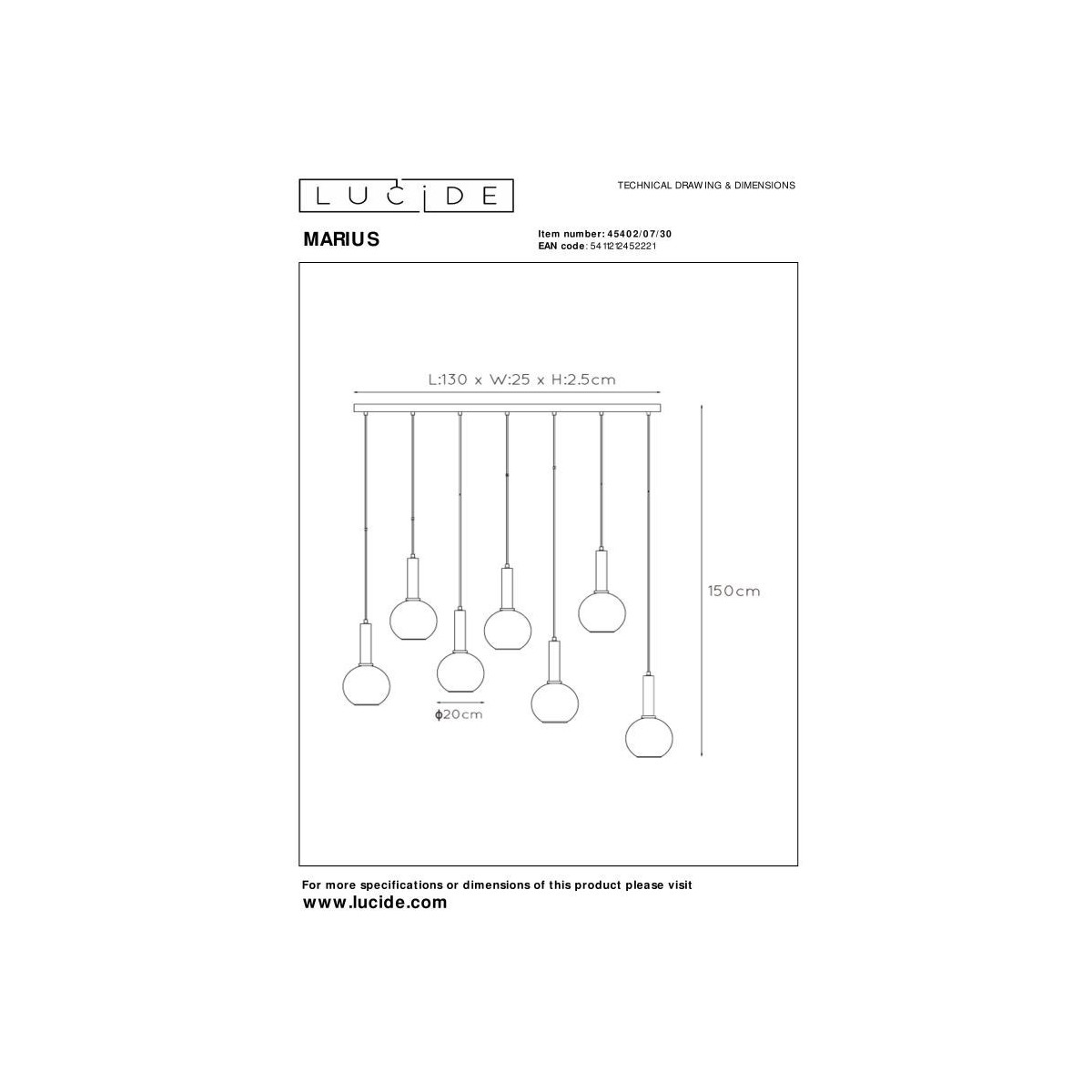 Lucide 45402/07/30 MARIUS - Lampa wisząca - 7xE27 - Czarny