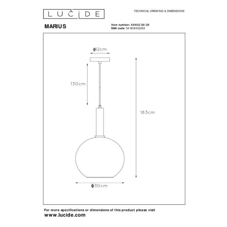Lucide 45402/30/30 MARIUS - Lampa wisząca - 30 cm - 1xE27 - Czarny