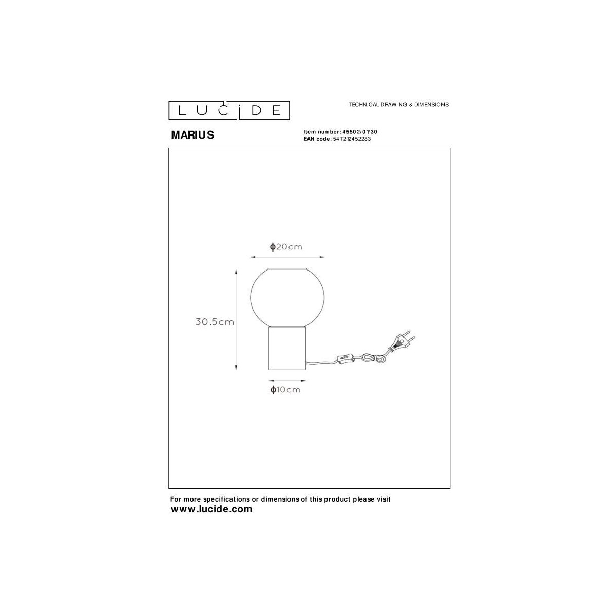 Lucide 45502/01/30 MARIUS - Lampa stołowa - 20 cm - 1xE27 - Czarna