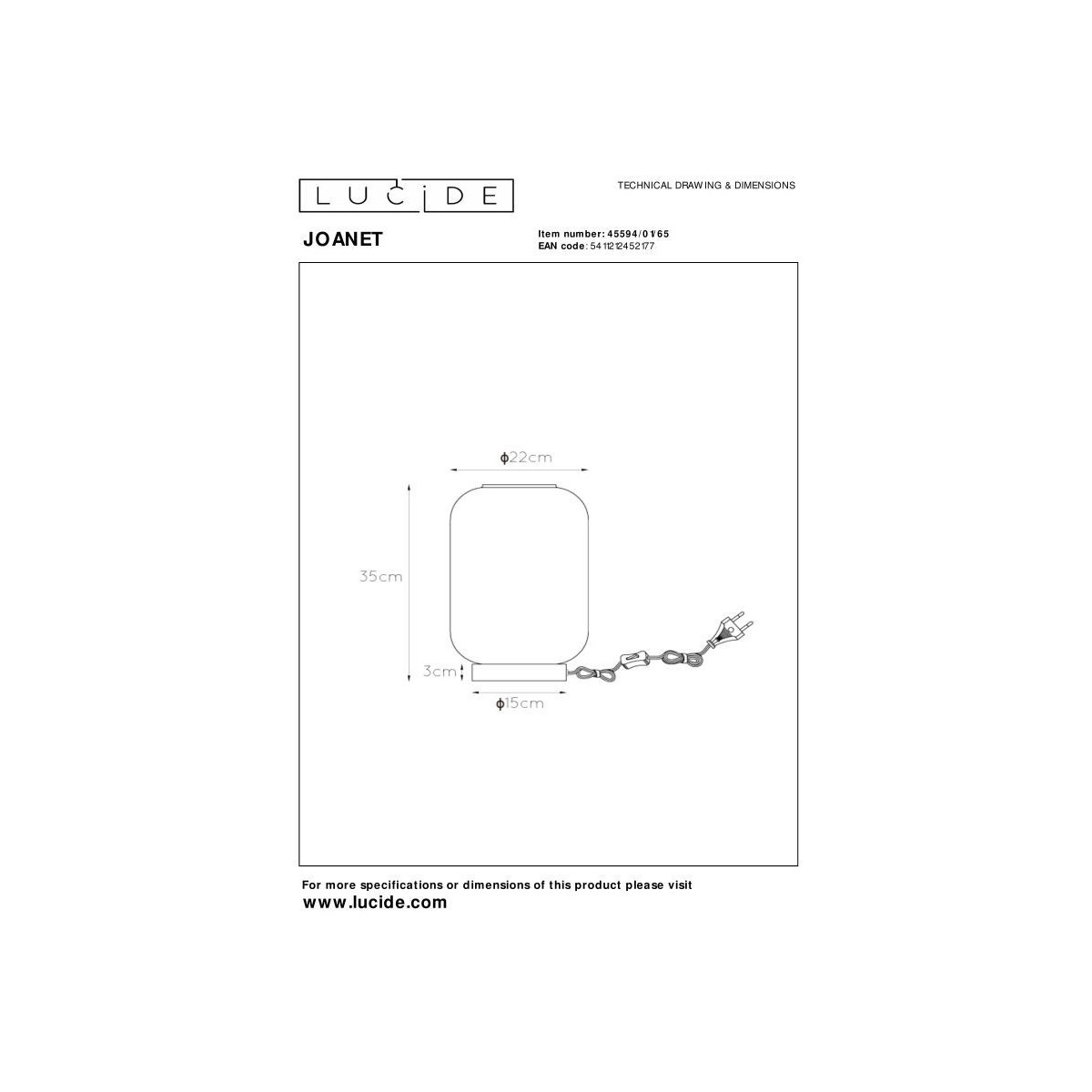 Lucide 45594/01/65 JOANET - Lampa stołowa - 22 cm - 1xE27 - Szary dymny