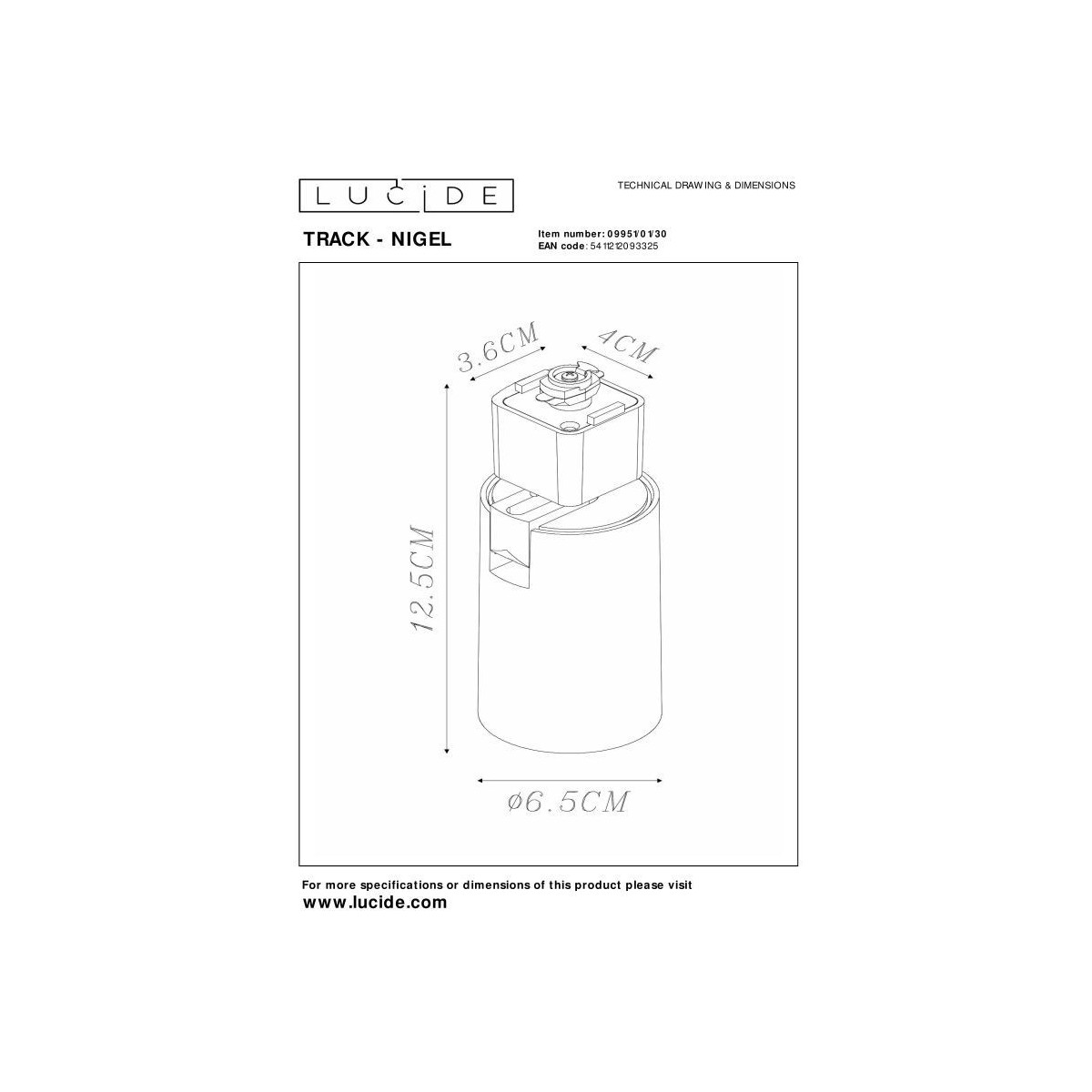 Lucide 09951/01/30 TRACK NIGEL Reflektor szynowy - 1-obwodowy System oświetlenia szynowego - 1xGU10 - Czarny (przedłużenie)