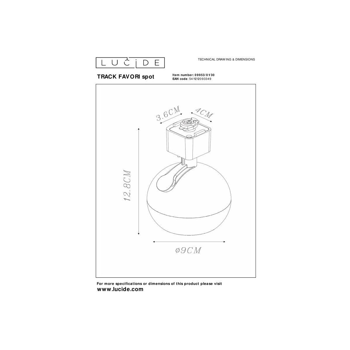 Lucide 09953/01/30 TRACK FAVORI Reflektor szynowy - 1-obwodowy System oświetlenia szynowego - 1xGU10 - Czarny (przedłużenie)