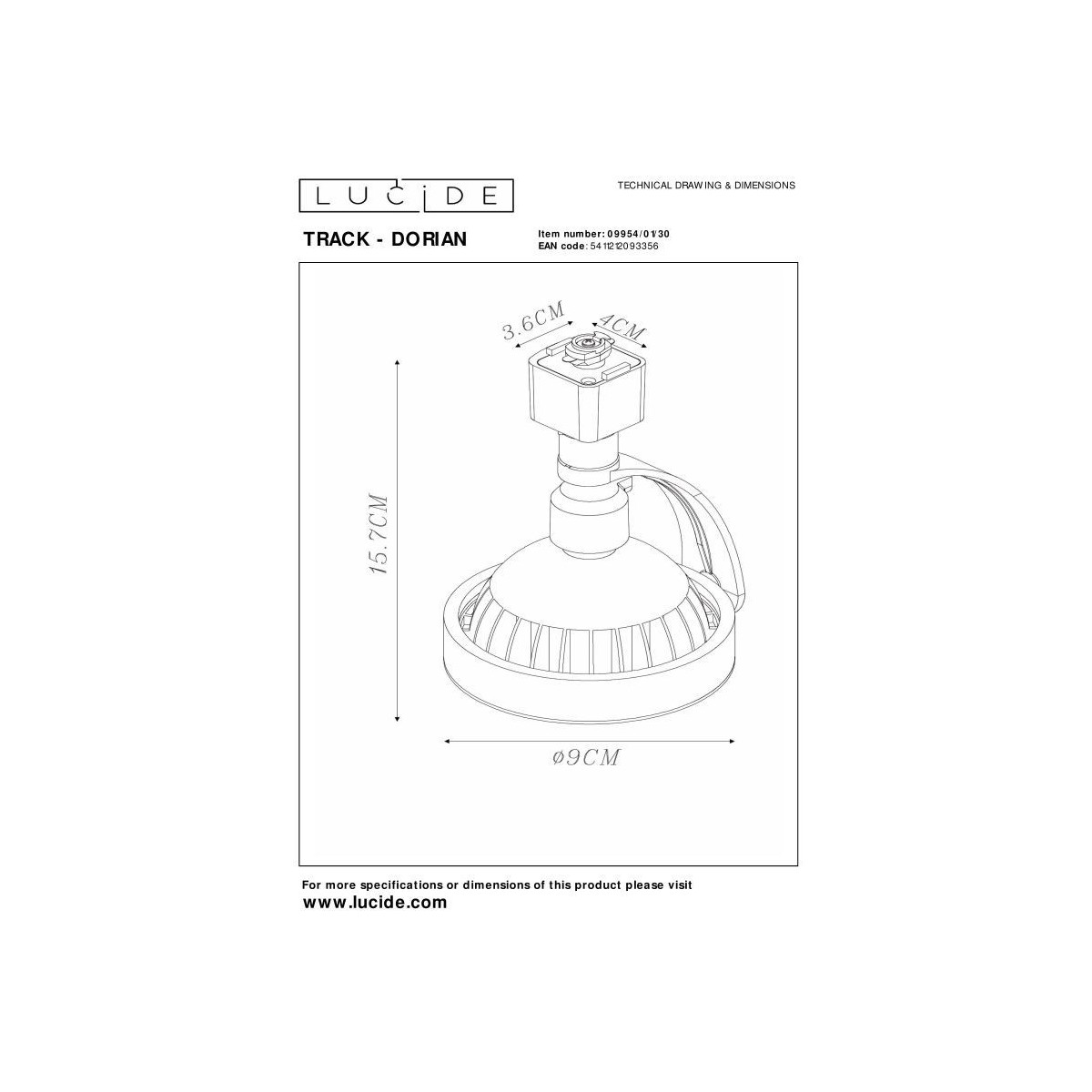 Lucide 09954/01/30 TRACK DORIAN Reflektor szynowy - 1-obwodowy System oświetlenia szynowego - 1xES111 - Czarny (przedłużenie)