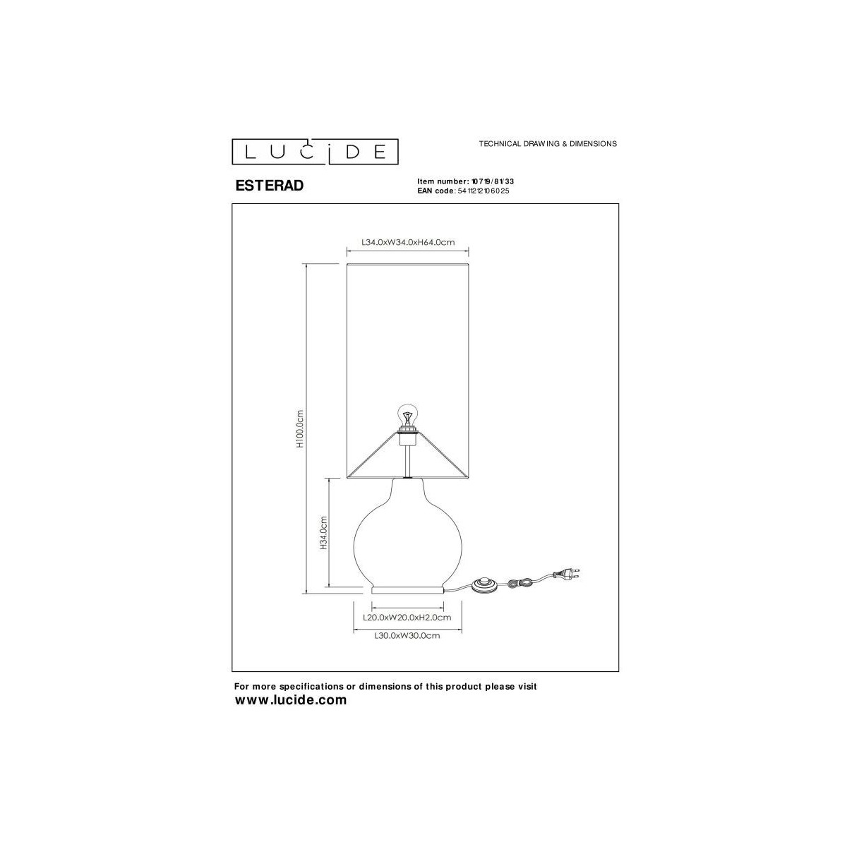 Lucide 10719/81/33 ESTERAD - Lampa podłogowa - 34 cm - 1xE27 - Zielona
