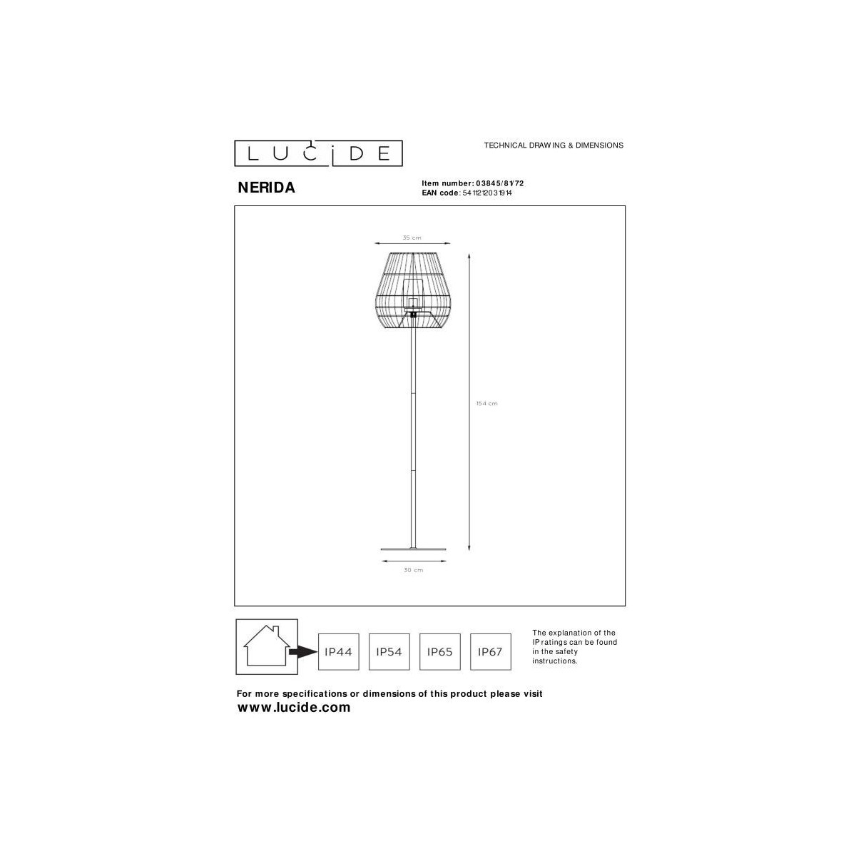 Lucide 03845/81/72 NERIDA - Lampa podłogowa do wewnątrz i na zewnątrz - 35 cm - 1xE27 - IP44 - Naturalna