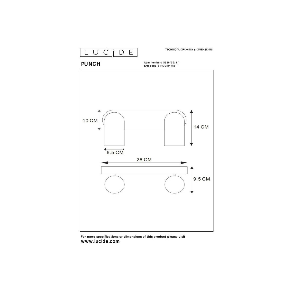 Lucide 13958/02/31 PUNCH - Reflektor sufitowy - 2xGU10 - Biały