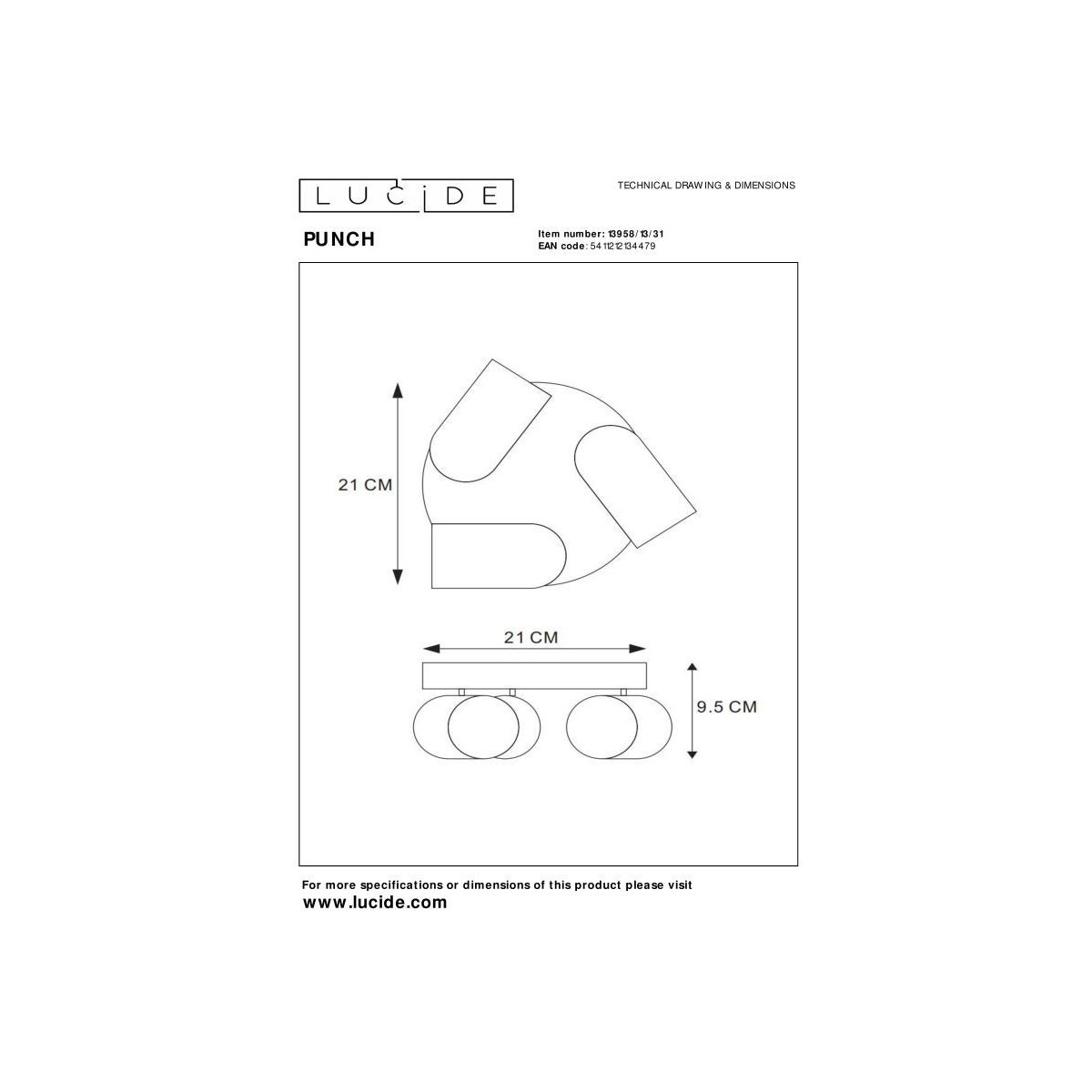 Lucide 13958/13/31 PUNCH - Reflektor sufitowy - 21 cm - 3xGU10 - Biały