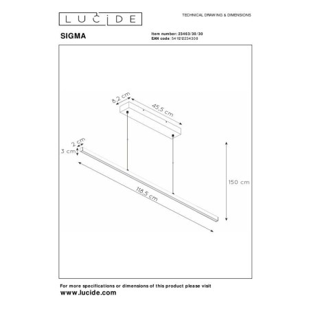 Lucide 23463/30/30 SIGMA - Lampa wisząca - LED ściemnialna - 1x30W 2700K - czarna